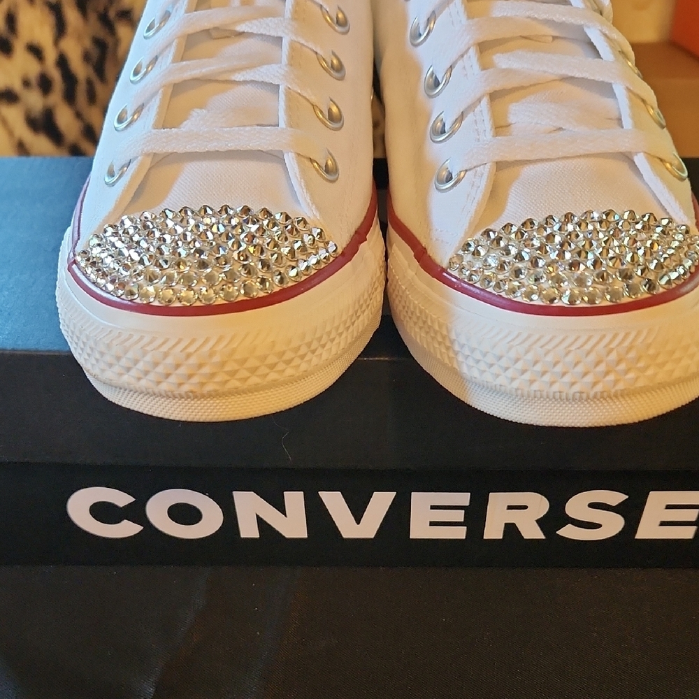 Converse White Sneakers with Rhinestone Toes - Picture 6 of 8
